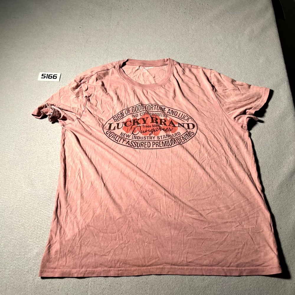 Lucky Brand T Shirt Mens XL Pink Cotton Graphic Print Casual Crew Neck Outdoor